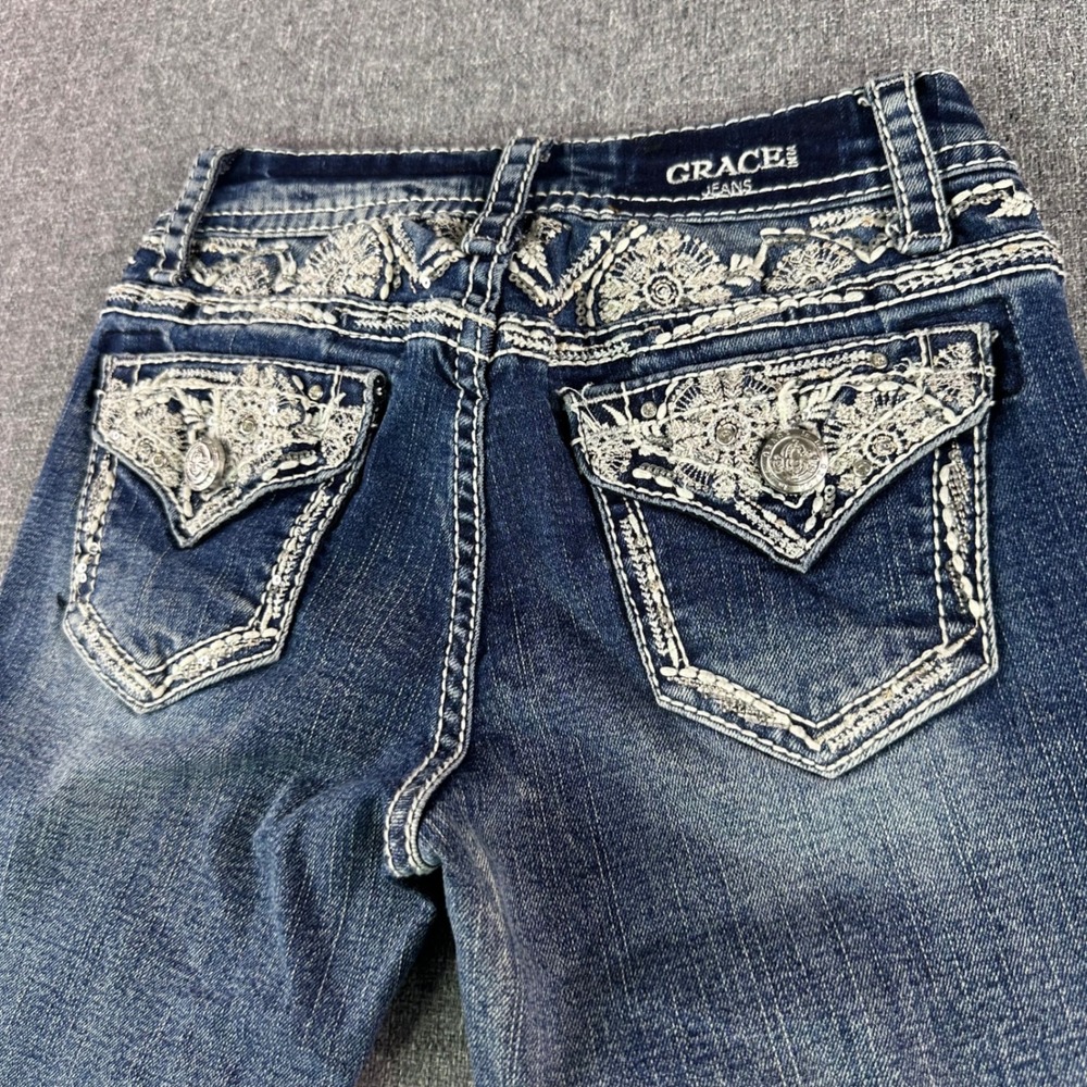 Grace in LA Jeans Girls 8 GB61987 Blue Embroidered Bootcut EXCELLENT
